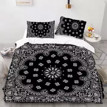 Комплект постельного белья с цифровой черной печатью на заказ - полиэстер - декор спальни - 1 покрывало + 2 наволочки (нет подушки) 173x229cm