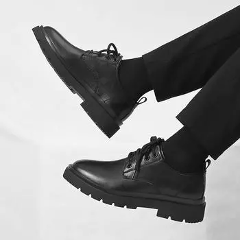 [Customized] 2024 leather shoes men s Japanese retro casual men s shoes fashion trend British Martin boots D54-D 38 чёрный