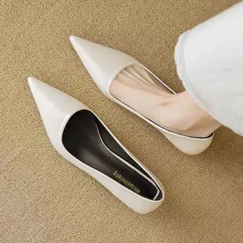 Customized 236-1 pointed single shoes women s thin heels black work shoes fairy wind one pedal shallow mouth high heels women s shoes 34 чёрный