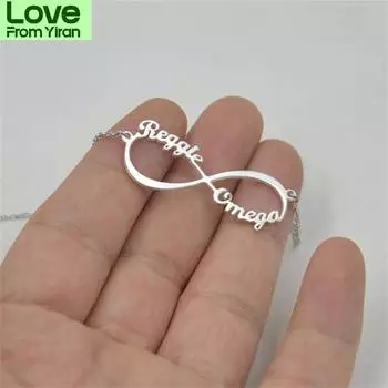 Индивидуальное ожерелье с 2 именами «Бесконечность» для женщин и мужчин, подвеска из нержавеющей стали и золота, детский подарок на день рождения, подарок на годовщину ювелирного изделия 45cm серебряный