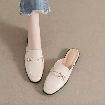 Customized 340-11 bag head slippers women wear lazy spring and summer one-pedal muller shoes flat half slippers 35 чёрный