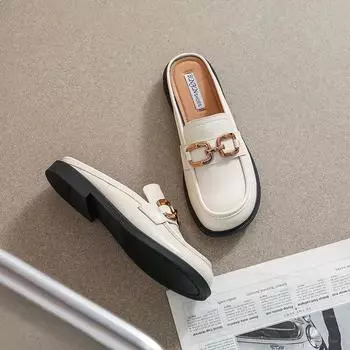 Customized 6818-20 bag head half-drag women s summer wear spring and autumn single shoes retro soft-soled small leather shoes large size women s shoes 34 чёрный