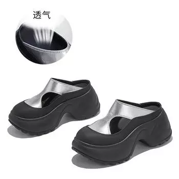 Customized bag head slippers women s summer thick soles increase in height, wearing sandals outside, fashionable and high-end semi-drag casual w 35