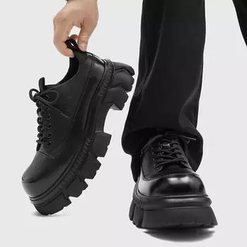[Customized] Casual breathable leather shoes Spring and Autumn new men s British style business dress heightening black small leather shoes 38 чёрный