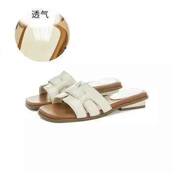 Customized French square head woven one-word open-toed slippers women s outer wear 2025 lazy versatile outer wear beach sandals women 35