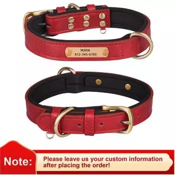 Customized Leather ID Nameplate Dog Collar Adjustable Soft Padded Dogs Collars Free Engraving Name for Small Medium Large Dogs XS