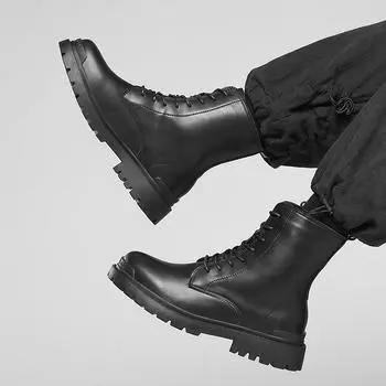 [Customized] Thick-soled velvet Martin boots men s versatile British style high-top 8-hole leather locomotive tooling boots M08-H 38 чёрный