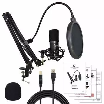 CUSTOMTRY Custom Try USB конденсаторный микрофон комплект однонаправленный кабель все в одном CM-5000U/BK (Микрофон/Поп-фильтр/Ветрозащита/Стойка-пантограф/USB в комплекте)