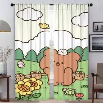 Cut Cartoon Animal Kitchen Curtains for Camera Shades Blackout Curtain for Room 2 Panel Partition Home Interior Curtains Living W50xH70cmx2pcs-CL