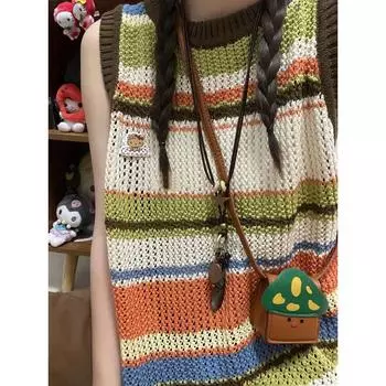 Cut Out Summer Loose Spaghetti Straps Sleeveless Knitting Vest Figure Color L Recommended 55.00 kg-60.00 kg