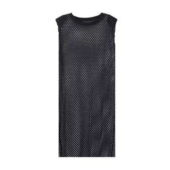 Cut Out Summer New Mesh Breathable and Loose Dress Black XL