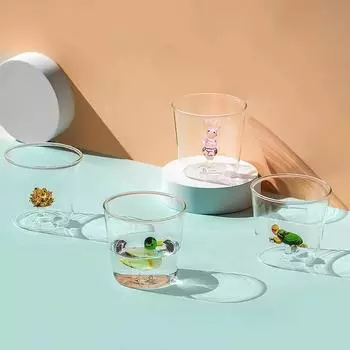 Cute 3D Animal Farm Glass Cups Italy Design Glassware Drink Whiskey Glasses Coffee Mug Kids Borosilicate Milk Water Tea Cup 301-400ml