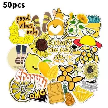 Cute 50pcs Waterproof Yellow Orange Stickers For Water Bottle Trunk Journaling