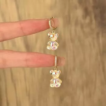 Cute Acrylic Candy Gummy Bear Dangle Earrings for Women Rainbow Bear CZ Hoop Earrings 2023 Fashion Sweet Girl Jewelry ADM