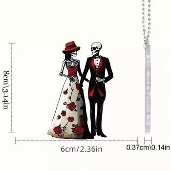 Cute Acrylic Cartoon Couple Skull Pendant Ideal For Valentines Day Car Hanging Decor