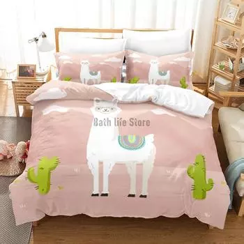 Cute Alpaca Bedding Set 3D Printed Animal Duvet Cover Twin Full Queen King Double UK Supking Sizes Bed Linen Pillowcase Eu Twin 135x200cm