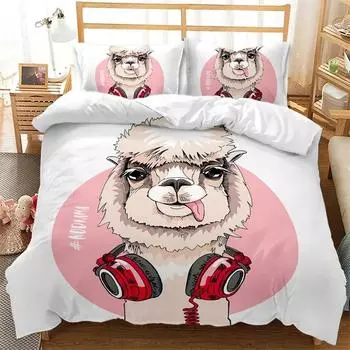 Cute Alpacas Animal Bedding Set,Duvet Cover Comforter Bed Set Quilt Cover Pillowcase,King Queen Twin Size Boys Girls Adults 135x200cm 2pcs