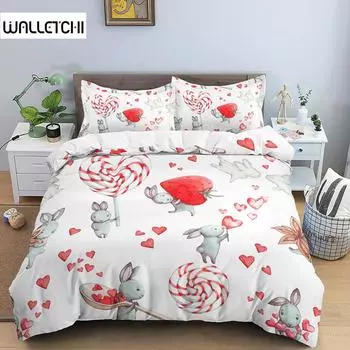 Cute Animal Duvet Cover Set Cartoon Style Rabbit Bedding Set Queen King Size Microfiber Soft Quilt Cover 2/3Pcs Comforter Cover EU single(135x200cm)