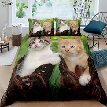 Милый животный смешной принт кота пододеяльник мягкий и удобный пододеяльник наволочка постельное белье набор 3 штуки EU 135x200cm 2PCS