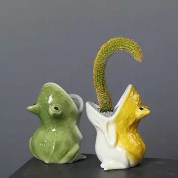 Cute Animal Succulent Flowerpot Handicraft Frog Candlestick Stand Cartoon Flower Vase Garden зелёный