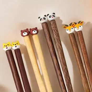 Cute Animals Long Chopstick Wooden Sushi Noodle Chopsticks Elk Bear Panda Hot Pot Use Chopsticks Baby Training Chopsticks