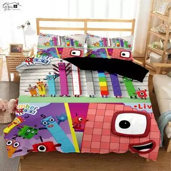 Cute Animated Cartoon Letters 3D Stereo Printing Quilt Cover Pillowcase Bedding Set Three-piece Duvet Cover Kids Gift EU 135x200cm 2PCS
