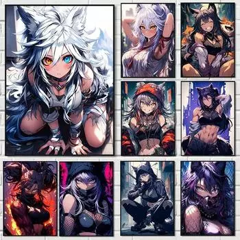 Cute Anime Girl Cat Ear Cool Girl Sexy Modern Fashion Poster Canvas Paintings Wall Art Pictures Playroom Home Decor 21cm30cm NoFrame