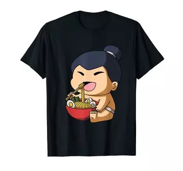Cute Anime Sumo Wrestler Asian Noodle Japanese Ramen T-Shirt чёрный