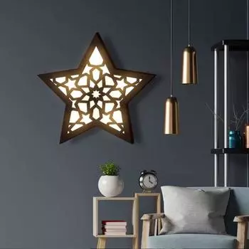 Cute Anti-fading Battery Powered Wall Pendant LED Glowing Wooden Moon Lamp Crafts Decoration Home Decor B