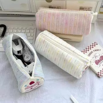 Милая сумка для ручек с вышивкой в виде яблока, чехол для карандашей Catoon, сумка для хранения Kawaii, косметичка, корейские канцелярские принадлежности, школьные принадлежности, детский подарок синий