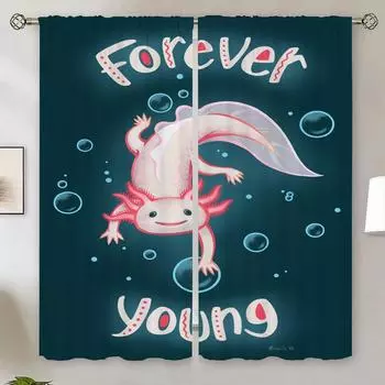 Cute Axolotl Curtains Children s Room Curtains for Living Room Blackout Curtain Tiebacks Blinds Blind Tulle in Kitchen Tentacles W50xH70cmx2pcs-CL