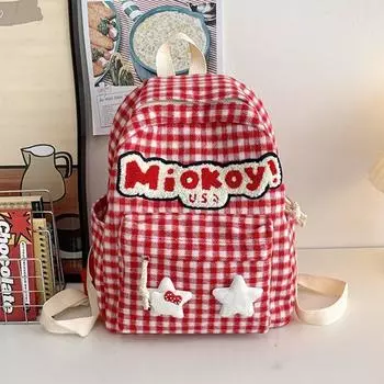 Cute Backpack Nylon Cartoon Schoolbag Lightweight Large Capacity Shoulder Bag Student красный
