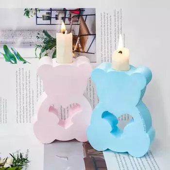 Cute Balloon Bear Candlestick Silicone Mold DIY 3D Animals Candle Holder Ornaments Casting Resin Cement Gypsum Mould Home Decor
