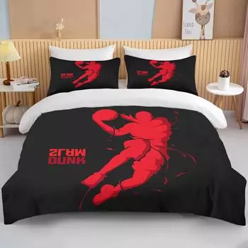 Cute Basketball Cartoon Double Bed Duvet Cover Bed European Bedding Sets Home Textiles Luxury Pillow Cases Bedroom Bedding Sets EU single(135x200cm)
