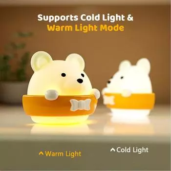 Милый медведь детский ночник прикроватная лампа детские ночники для спальни холодный и теплый свет 10 регулируемая яркость встроенная батарея с пультом дистанционного управления жёлтый