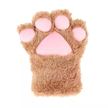 Cute Bear Cat Paw Gloves Fluffy Plush Cartoon Animal Anime Lolita Cosplay Mitten кофейный