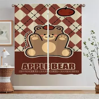 Cute Bear Chiffon Curtain Tiebacks Sheer Curtains in the Living Room Decoration Blinds Tentacles Short Window Curtains Home Lace W50xH70cmx2pcs-CL