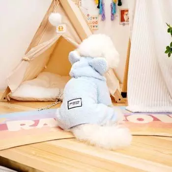 Cute Bear Ear Dog Coat Warm Dog Clothes for Winter Pet Dog Jumpsuit Chihuahua French Bulldog Bichon Pajamas Cat Puppy Clothing S синий