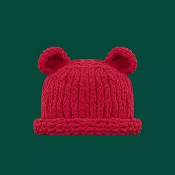 Cute bear ears knitted wool hat children winter cute versatile thermal ear protection hat show face small bald hat Average size (54-58cm) бежевый