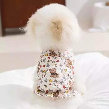 Cute bear floral thin breathable leash suspender pumpkin skirt small dog teddy dog pet clothes S (recommended weight 3-2.5 kg)