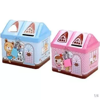 Cute Bear House Coin Box Creative Metal Bank Currency Box Coin Bank Children s Savings Tank Birthday And Christmas Gift Rabbit розовый