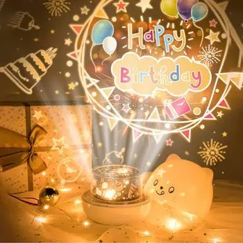 Cute Bear LED Night Lamp Starry Children Music Projector Lamp USB Rechargeable Rotate Light For Kids Bedside Bedroom Decoration