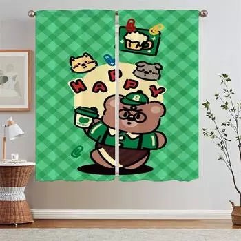 Cute Bear Luxury Living Room Curtains 2 Pcs Set Beaded Curtain Tiebacks Sheer Curtains for Doors Blind Home and Decoration Curls W50xH70cmx2pcs-CL