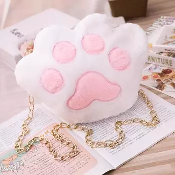 Cute Bear Paw Plush Shoulder Bag Girl Chain Messenger Bag Mobile Phone Makeup Change Bag Paw Backpack 25*25cm