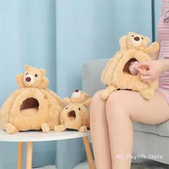 Cute Bear Shape Hamster House Guinea Pigs House Velvet Nest Small Animal Nest Winter Warm Cage for Hamster Rodents Cage