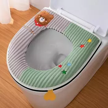 Cute Bear soft Toilet seat pad warm Four Seasons Universal Closestool potty Cushion Home Zipper Toilet Mat Winter WC Covers cape розовый