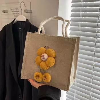 Милая сумка Bento, льняная сумка-тоут, студенческая сумка-тоут, льняная сумка-тоут, женская сумка для ланча жёлтый