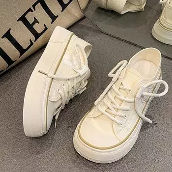 Cute Big Head Canvas Shoes Spring Women Sneakers Two Wear Thick Bottom Board Shoes Retro Students Tennis Sport Shoes Zapatillas 35 покинуть белый