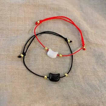 Cute Black And White Animal Cat Bracelets Cartoon Couple Hand Chain Summer чёрный