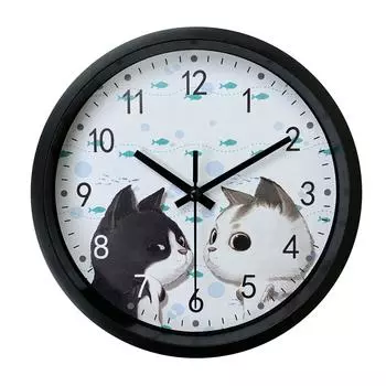 Cute Black cat White Cat design wall clock, 8-inch home mute clock, decorate living room, bedroom, den, bathroom, hallway 8 inch